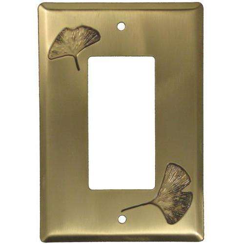 Ginkgo Antique Brass Single Rocker Switchplate:Wallplatesonline.com