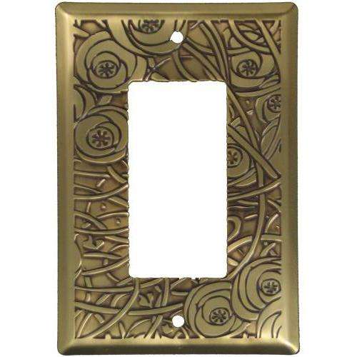 Deco Floral Antique Brass Single Rocker Switchplate