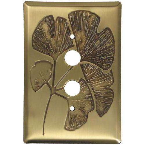 Ginkgo Antique Brass 1 Pushbutton Switchplate:Wallplatesonline.com