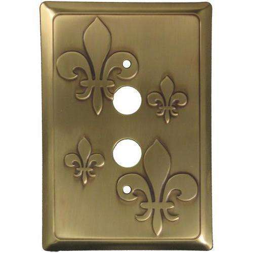 Fleur-de-Lis Antique Brass 1 Pushbutton Switchplate