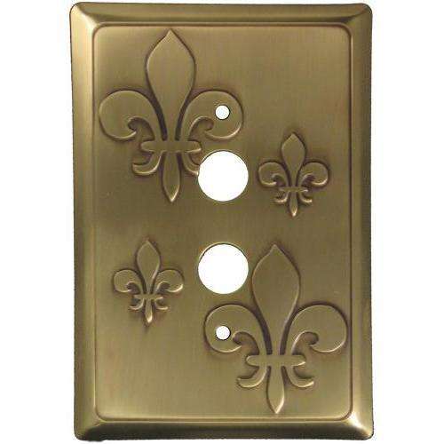 Fleur-de-Lis Antique Brass 1 Pushbutton Switchplate:Wallplatesonline.com