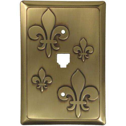 Fleur-de-Lis Antique Brass Phone Switchplate w/ Hardware