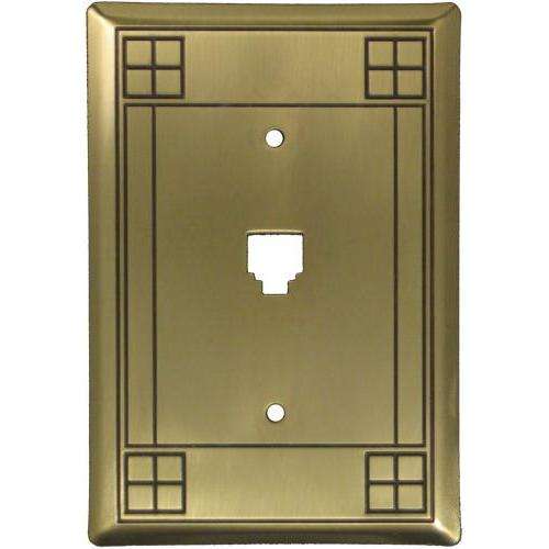 Arts and Crafts Antique Brass Phone Switchplate w/ Hardware:Wallplatesonline.com