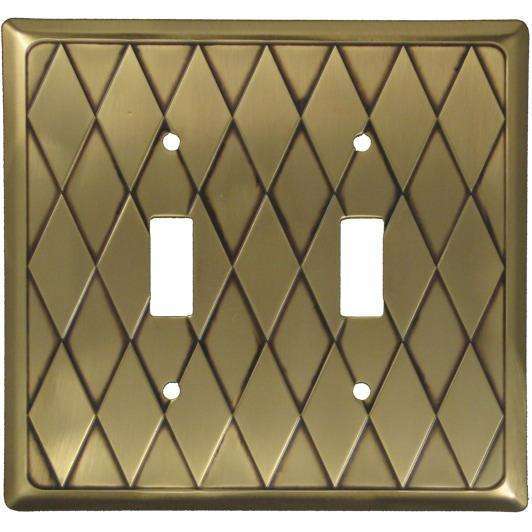 Diamond Antique Brass Double Toggle Switchplate