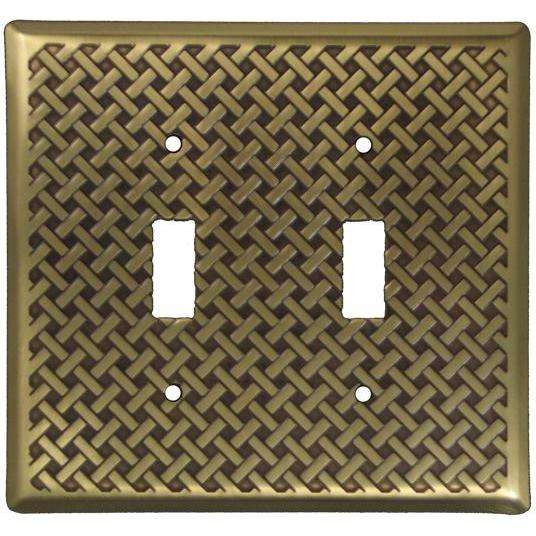 Weave Antique Brass Double Toggle Switchplate