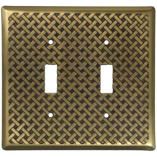 Weave Antique Brass Double Toggle Switchplate:Wallplatesonline.com