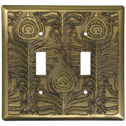 Peacock Antique Brass Double Toggle Switchplate:Wallplatesonline.com