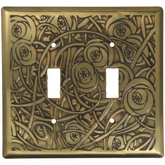 Deco Floral Antique Brass Double Toggle Switchplate:Wallplatesonline.com