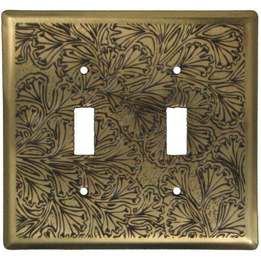 Maidenhaire Fern Antique Brass Double Toggle Switchplate