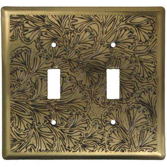Maidenhaire Fern Antique Brass Double Toggle Switchplate:Wallplatesonline.com