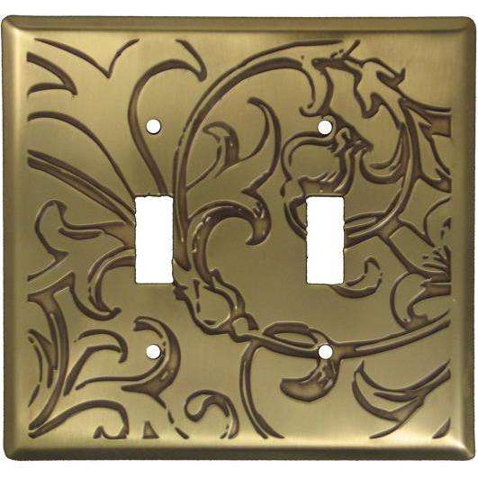 Victorian Antique Brass Double Toggle Switchplate:Wallplatesonline.com