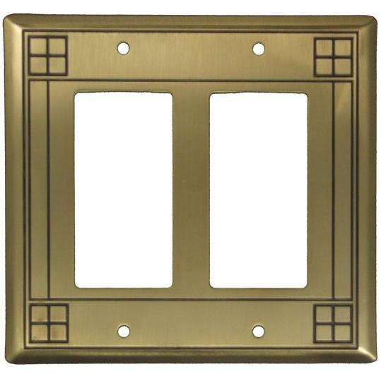 Arts and Crafts Antique Brass Double Rocker Switchplate:Wallplatesonline.com