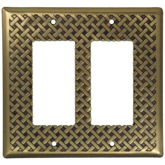 Weave Antique Brass Double Rocker Switchplate:Wallplatesonline.com