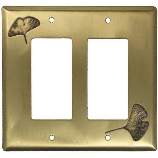 Ginkgo Antique Brass Double Rocker Switchplate:Wallplatesonline.com