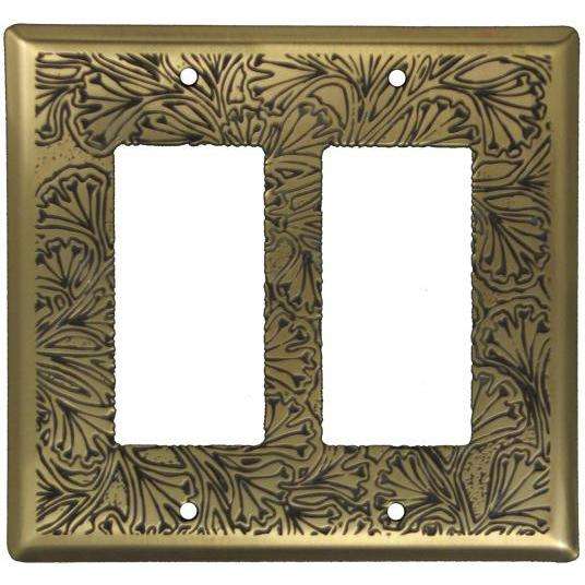 Maidenhaire Fern Antique Brass Double Rocker Switchplate