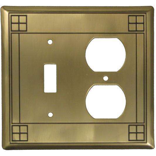Arts and Crafts Antique Brass Toggle / Duplex Switchplate:Wallplatesonline.com