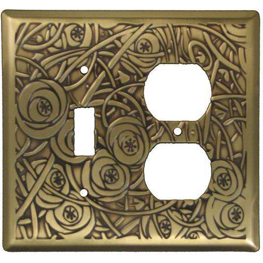 Deco Floral Antique Brass Toggle / Duplex Switchplate
