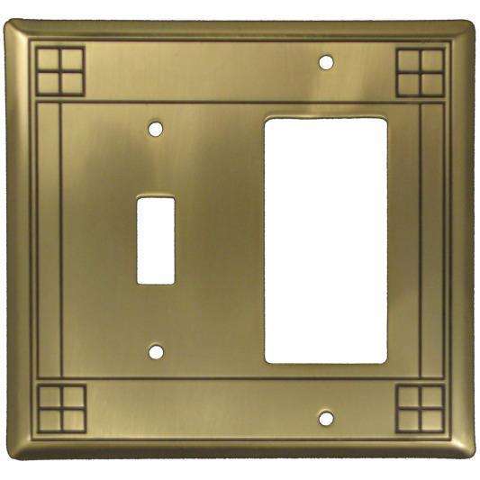 Arts and Crafts Antique Brass Toggle / Rocker Switchplate