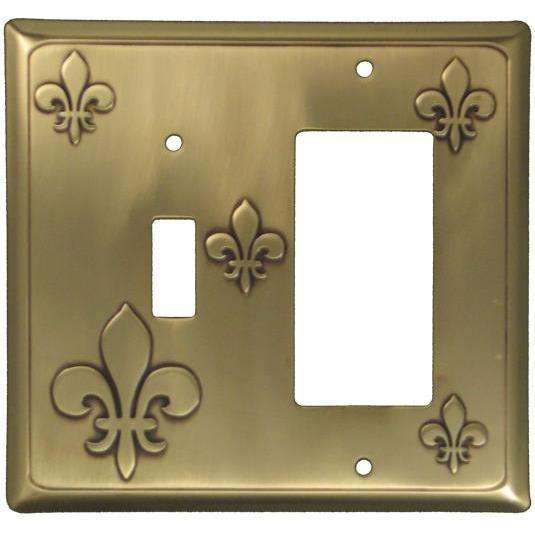 Fleur-de-Lis Antique Brass Toggle / Rocker Switchplate