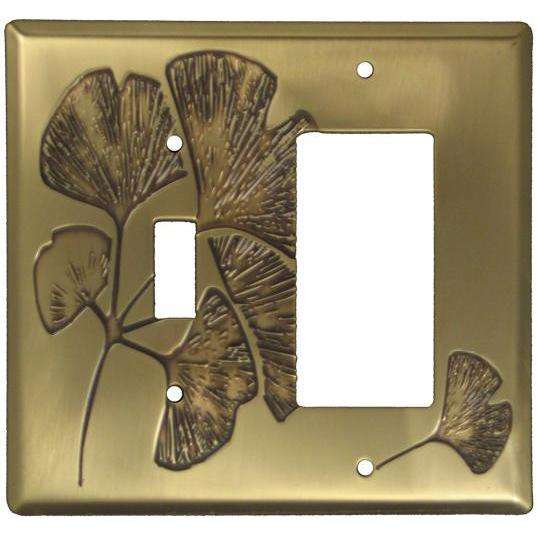 Ginkgo Antique Brass Toggle / Rocker Switchplate:Wallplatesonline.com