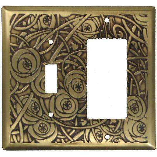 Deco Floral Antique Brass Toggle / Rocker Switchplate