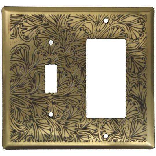 Maidenhaire Fern Antique Brass Toggle / Rocker Switchplate