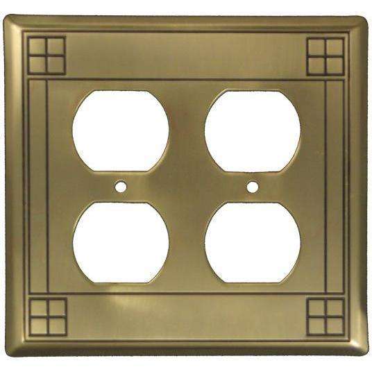 Arts and Crafts Antique Brass 2 Duplex Outlet Switchplate