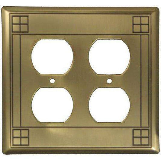 Arts and Crafts Antique Brass 2 Duplex Outlet Switchplate:Wallplatesonline.com