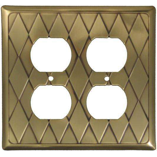 Diamond Antique Brass 2 Duplex Outlet Switchplate:Wallplatesonline.com