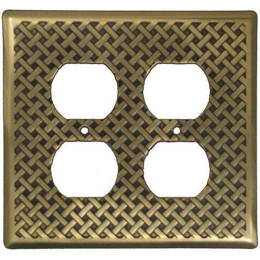 Weave Antique Brass 2 Duplex Outlet Switchplate:Wallplatesonline.com