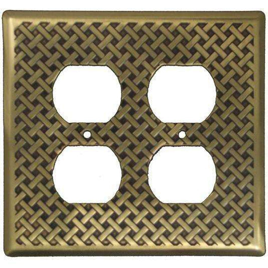 Weave Antique Brass 2 Duplex Outlet Switchplate:Wallplatesonline.com