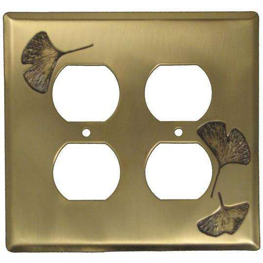 Ginkgo Antique Brass 2 Duplex Outlet Switchplate