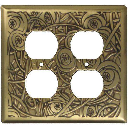 Deco Floral Antique Brass 2 Duplex Outlet Switchplate