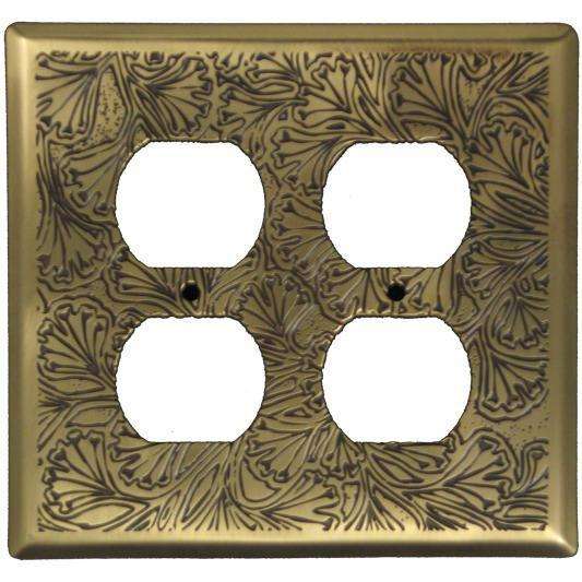 Maidenhaire Fern Antique Brass 2 Duplex Outlet Switchplate