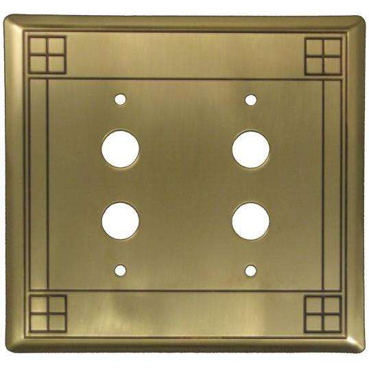 Arts and Crafts Antique Brass 2 PushbuttonSwitchplate