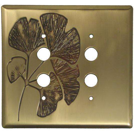 Ginkgo Antique Brass 2 PushbuttonSwitchplate:Wallplatesonline.com
