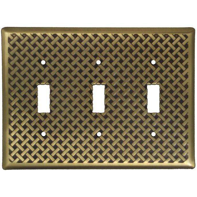 Weave Antique Brass Triple Toggle Switchplate
