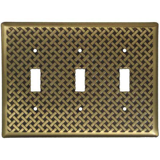 Weave Antique Brass Triple Toggle Switchplate:Wallplatesonline.com