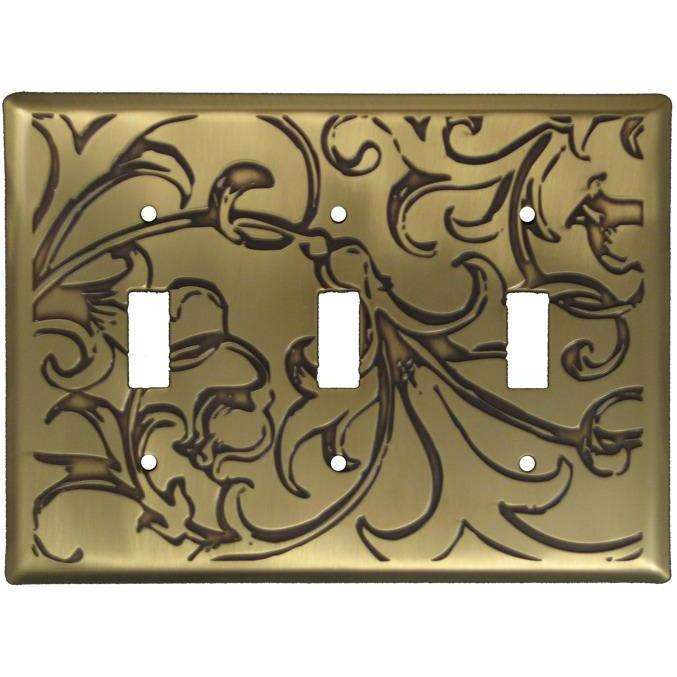 Victorian Antique Brass Triple Toggle Switchplate:Wallplatesonline.com
