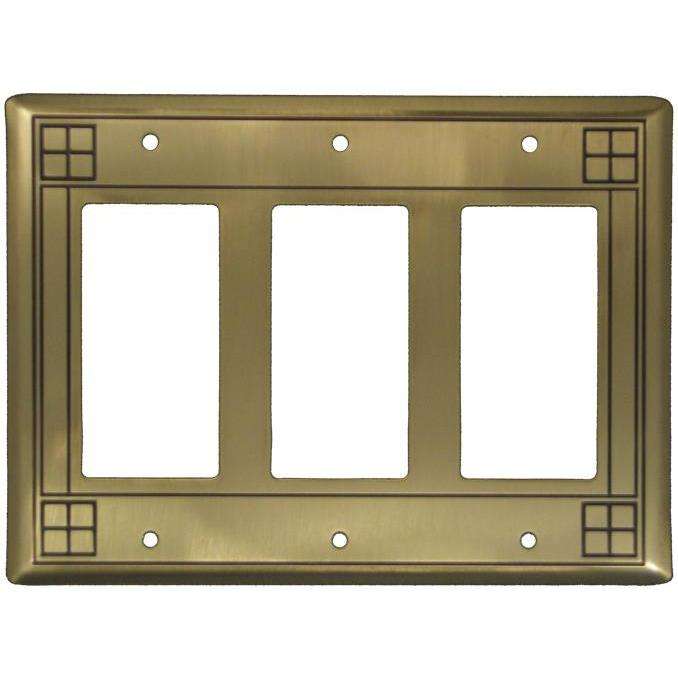 Arts and Crafts Antique Brass Triple Rocker Switchplate