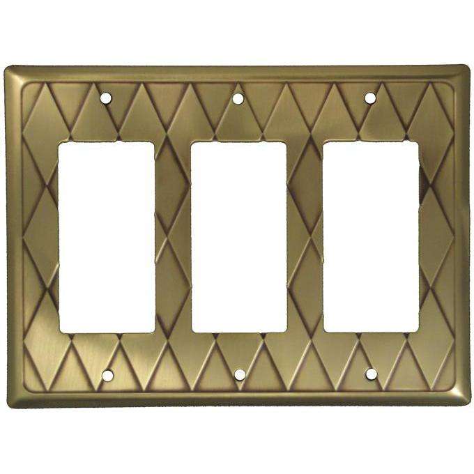 Diamond Antique Brass Triple Toggle Switchplate