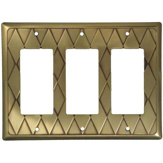 Diamond Antique Brass Triple Toggle Switchplate:Wallplatesonline.com