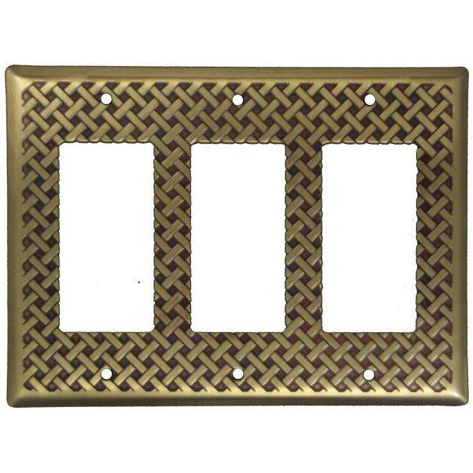 Weave Antique Brass Triple Rocker Switchplate:Wallplatesonline.com