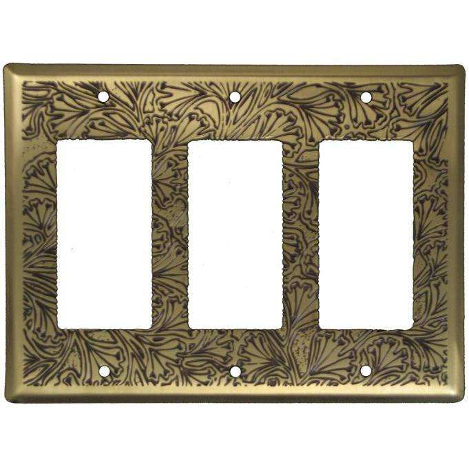 Maidenhaire Fern Antique Brass Triple Rocker Switchplate:Wallplatesonline.com