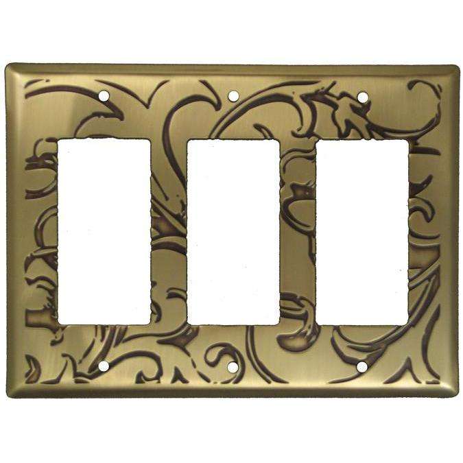 Victorian Antique Brass Triple Rocker Switchplate