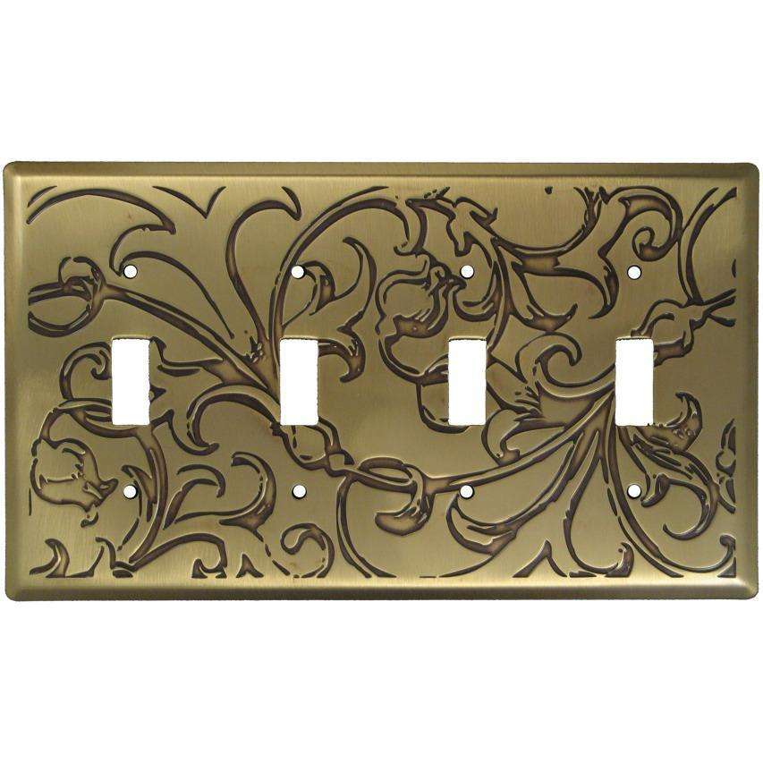 Victorian Antique Brass 4 Toggle Switchplate
