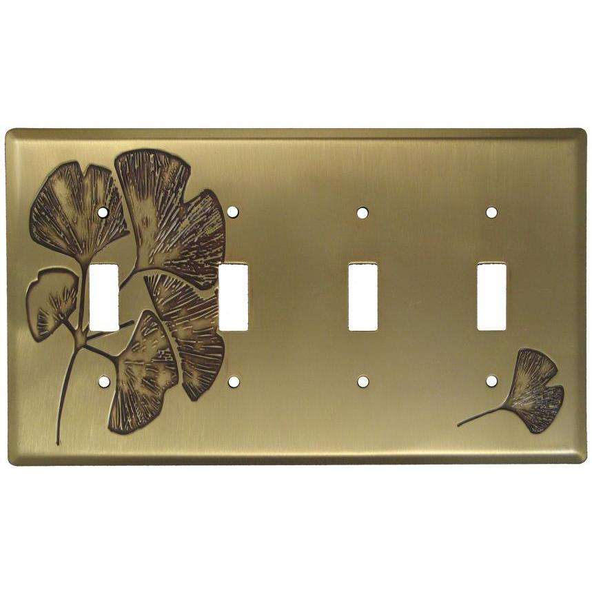 Ginkgo Antique Brass 4 Toggle Switchplate