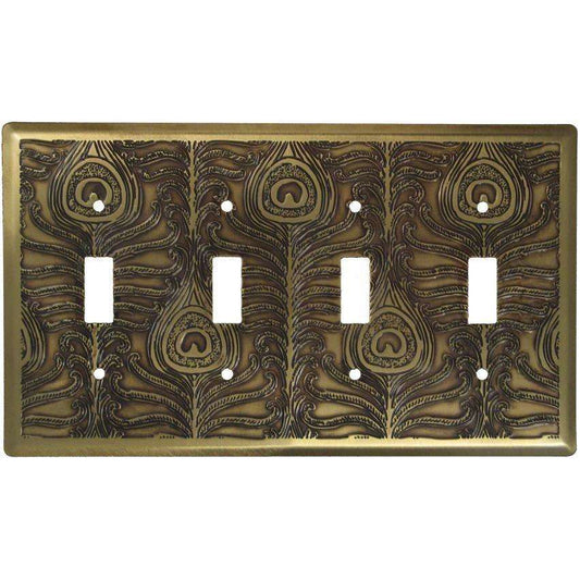 Peacock Antique Brass 4 Toggle Switchplate:Wallplatesonline.com