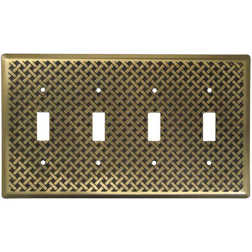 Weave Antique Brass 4 Toggle Switchplate