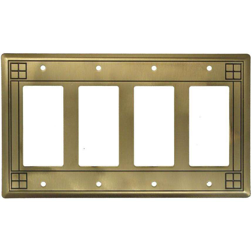 Arts and Crafts Antique Brass 4 Rocker Switchplate:Wallplatesonline.com